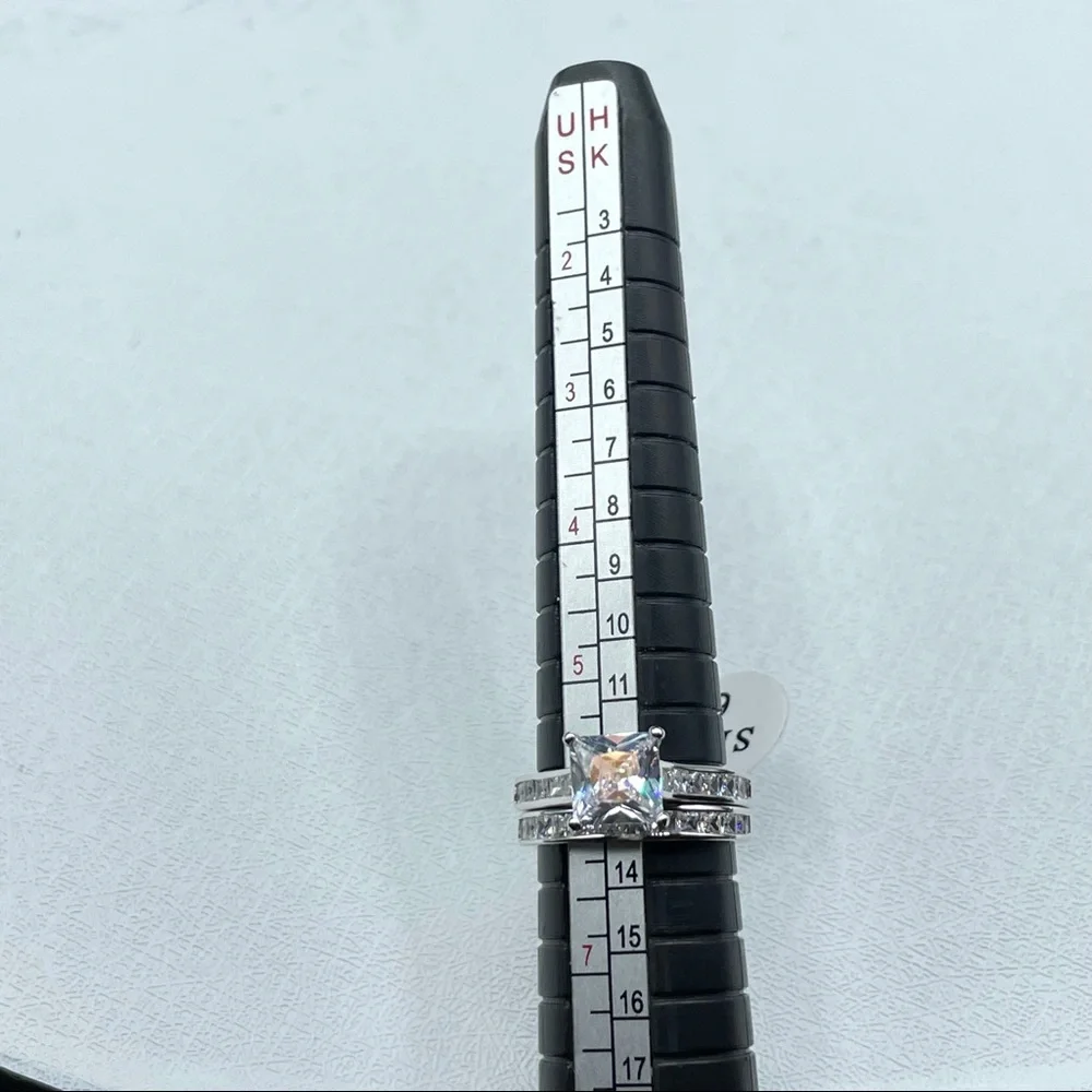925 Sterling Silver Diamond 2 Band Wedding Ring 6
